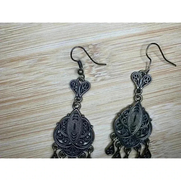 Dangle Filigree Earrings | PIERCED | Chandelier Heart Earrings | - Picture 4 of 8